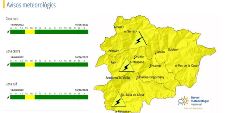 L'avís groc de Protecció Civil per aquesta tarda.