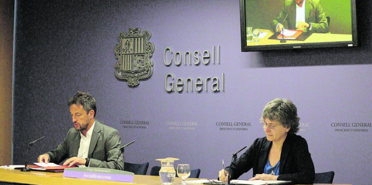 El president del Partit Socialdemòcrata, Pere López, i la consellera general Susanna Vela.
