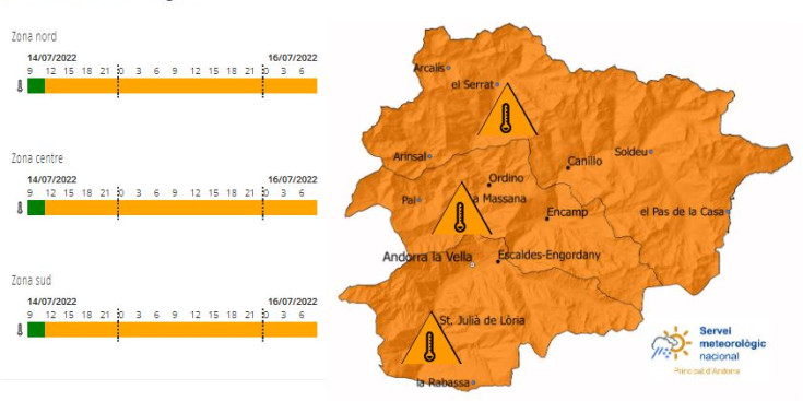 Mapa d'avís per altes temperatures