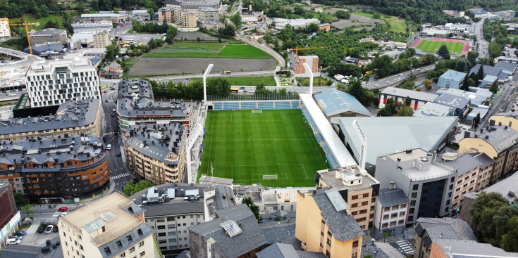 L’Estadi Nacional, amb les obres necessàries finalitzades per acollir el partit entre l’FC Andorra i el Granada CF.
