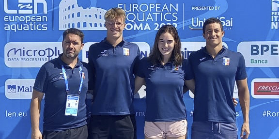 D’esquerra a dreta: Alfonso Maltrana, Bernat Lomero, Nàdia Tudó i Tomàs Lomero, a l’Europeu de Roma aquesta temporada.