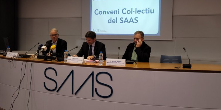 Piqué, Buendía i Medina, en la presentació del conveni col·lectiu del SAAS.