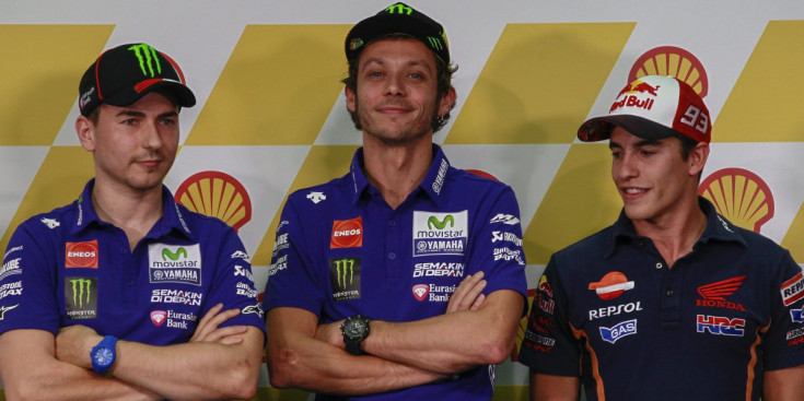 Jorge Lorezno, Valentino Rossi i Marc Màrquez, en la roda de premsa prèvia al GP de Malàisia.