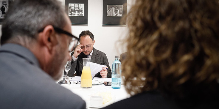 El cap de Govern, Xavier Espot, durant el berenar amb la premsa d’aquesta setmana.