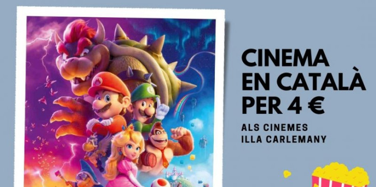 Cartell de la pel·lícula Mario Bros amb el preu redu¨t als cinemes d’Illa Carlemany.