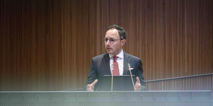 El nou cap de Govern d’Andorra, Xavier Espot Zamora, durant la sessió d’investidura d’ahir.