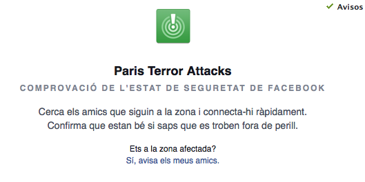 L'aplicació de Facebook París Terror Attacks