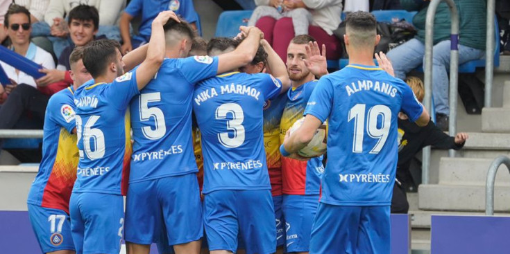 L'FC Andorra, durant el partit de dissabte contra el Vila-real B.