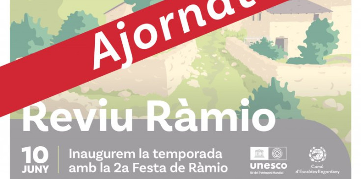 El cartell informatiu on s'indica que es posposa la 2a festa de Ràmio.