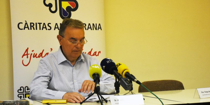 El president de Càritas Andorrana, Amadeu Rocamora, durant la presentació de la memòria 2022 de l’entitat.