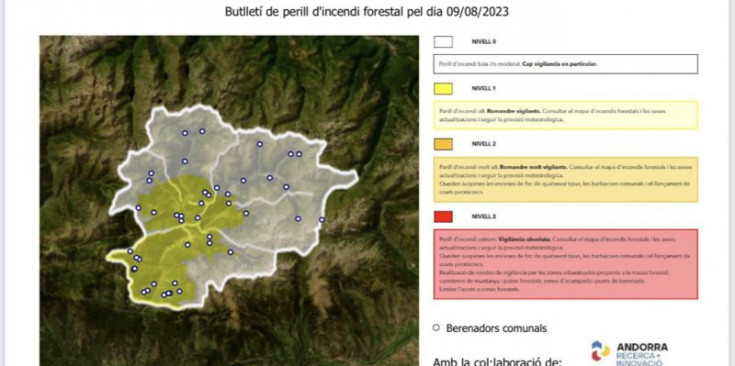 L'alerta per perill d'incendi publicada pels bombers.