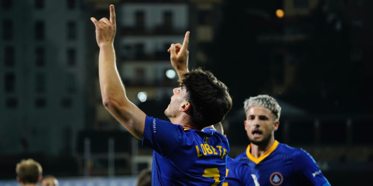 Lobete celebra el seu gol, que va donar la victòria a l’FC Andorra i la seva estrena com a tricolor.