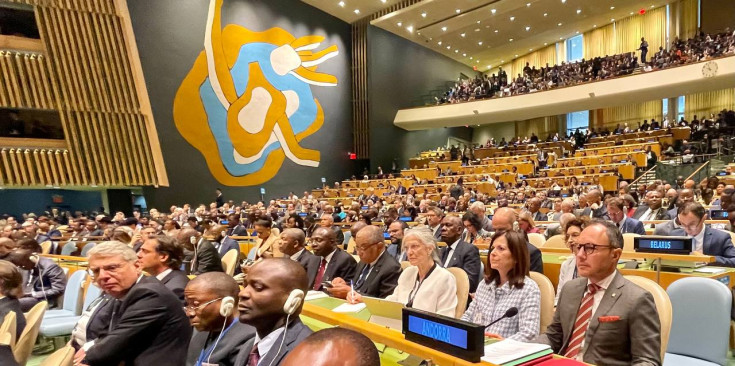 El cap de Govern, Espot, la ministra Tor i l’ambaixadora Vives, avui a l’Asamblea General de Nacions Unides.