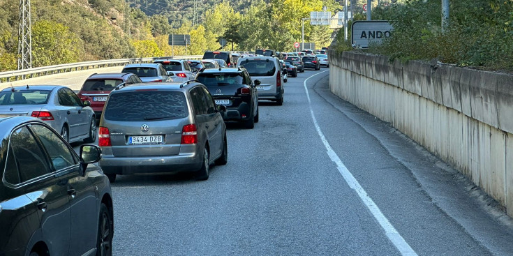 Cua de vehicles esperant per entrar a Andorra.
