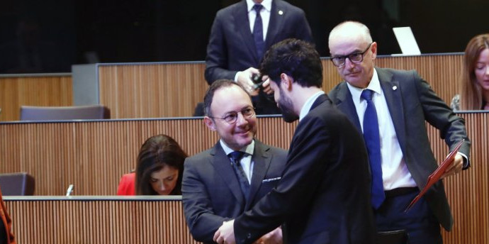 Imatge del cap de Govern, Xavier Espot, i el president del grup parlamentari de Concòrdia, Cerni Escalé.