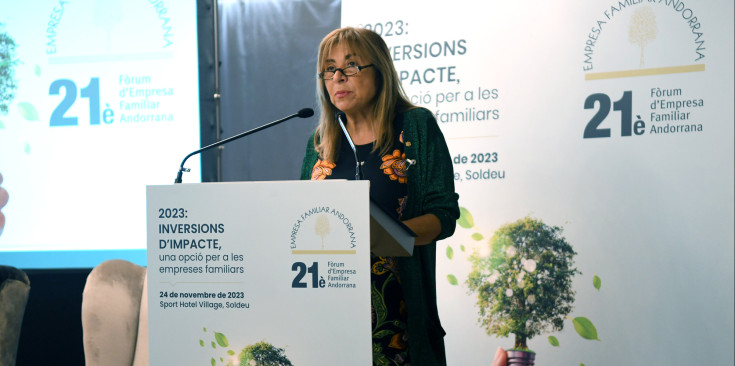 La ministra de Presidència, Economia, Treball i Habitatge, Conxita Marsol, durant el 21è Fòrum d'Empresa Familiar Andorrana.