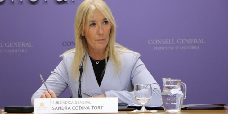 La subsíndica general, Sandra Codina, en la roda de premsa posterior a la Junta de Presidents.