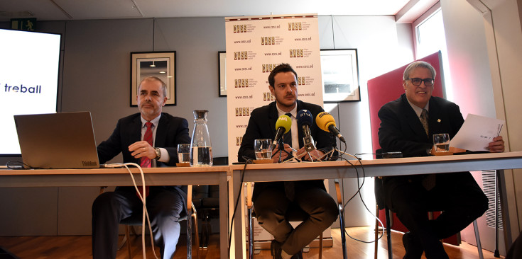 Josep Escoriza, Marc Galabert i Jacint Risco durant la roda de premsa d’ahir.