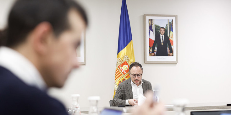 El cap de Govern, Xavier Espot, ahir a la reunió del pacte d'Estat per l'Acord d'associació amb la Unió Europea.