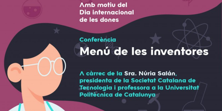 Cartell de la conferència 'Menú de les inventores' de Núria Salán que es durà a terme del pròxim 5 de març.