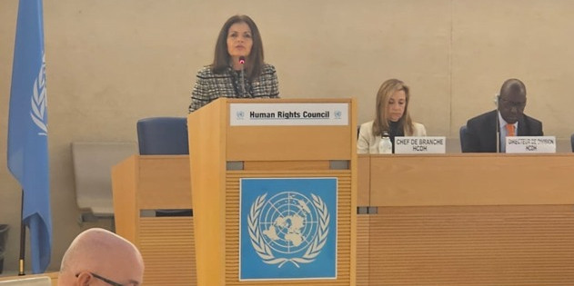 La ministra d'Afers Exteriors, Imma Tor, durant la seva intervenció davant del Consell de Drets Humans de les Nacions Unides a Ginebra, Suïssa.