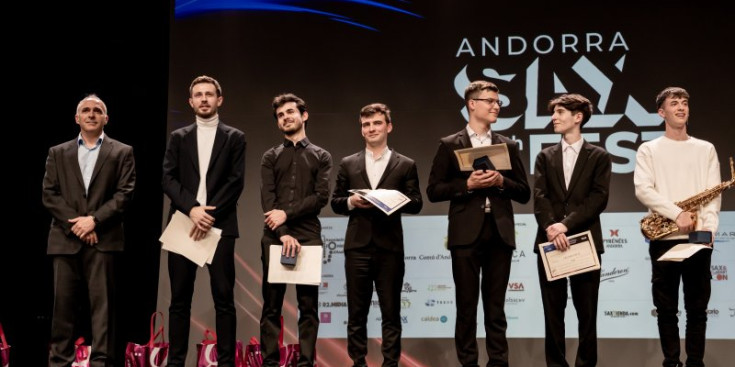El guanyador i els finalistes de l'Andorra Sax Fest 2023.
