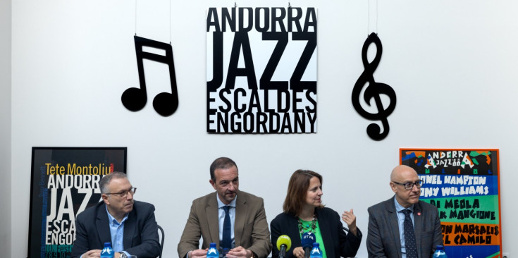 Valentí Closa, Jordi Torres, Rosa Gili i Quim Dolsa, ahir durant la presentació del 40è Festival Internacional Jazz Andorra.