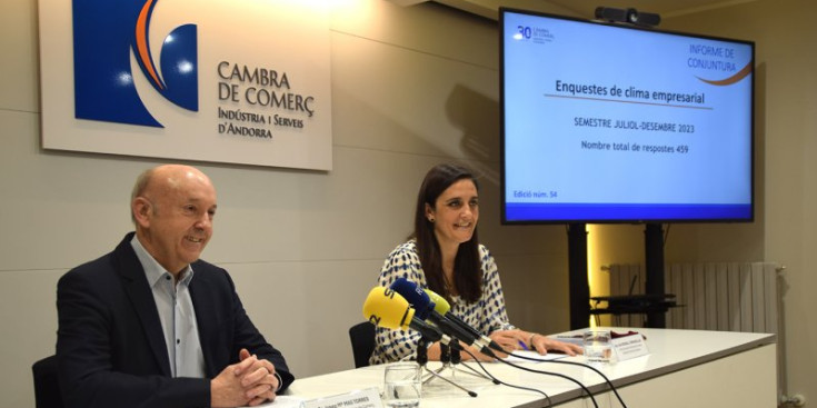 El president de la Cambra de Comerç, Indústria i Serveis, Josep Maria Mas, i la directora de l'ens, Sol Rossell.