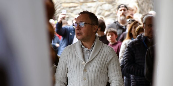El cap de Govern, Xavier Espot, durant la missa de les 12.00 hores de l'aplec de Canòlich.
