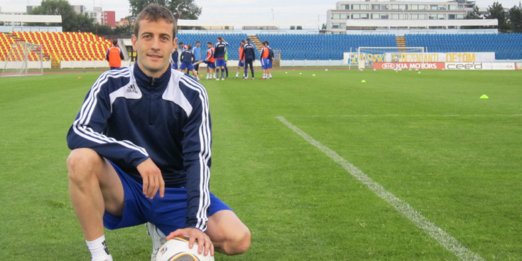 Quim Salvat, en un entrenament amb la selecció de futbol.