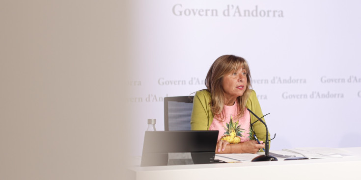 La ministra de Presidència, Economia, Treball i Habitatge, Conxita Marsol, en la roda de premsa posterior al Consell de Ministres.