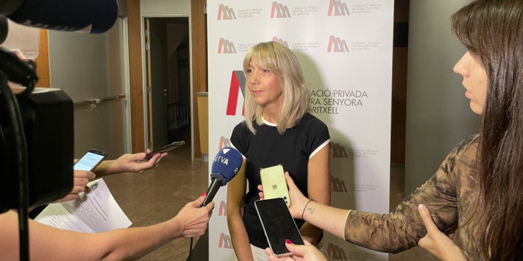 La presidenta de la Fundació Privada Nostra Senyora de Meritxell, Celine Mandicó, aquest matí al Centre de Congressos d'Andorra la Vella.