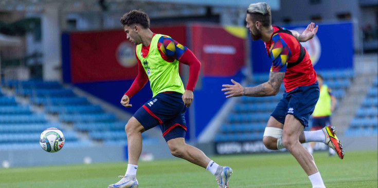 Berto Rosas i Christian García durant l'entrenament d'aquesta tarda.