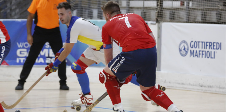 Un instant del partit entre Andorra i la Gran Bretanya, aquest matí.