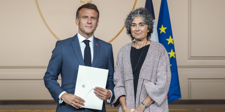 Esther Rabassa en l’entrega de les credencials davant de Macron com a nova representant d’Andorra davant del país gal.