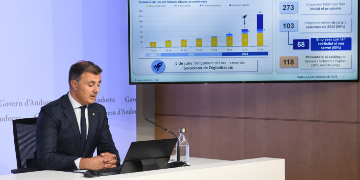 El secretari d'Estat de Transformació Digital i Telecomunicacions, Marc Rossell, avui a la roda de premsa posterior al Consell de Ministres.