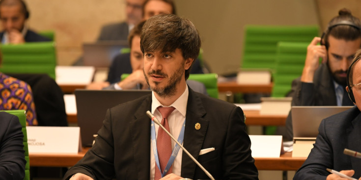 El síndic general, Carles Ensenyat, durant la 17a Conferència de Presidents de Parlament de Petits Estats.