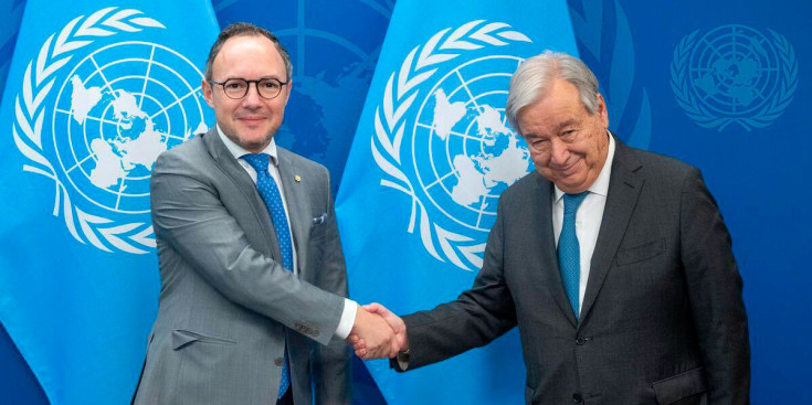 El cap de Govern, Xavier Espot, i el secretari general de les Nacions Unides, António Guterres, durant la seva trobada.