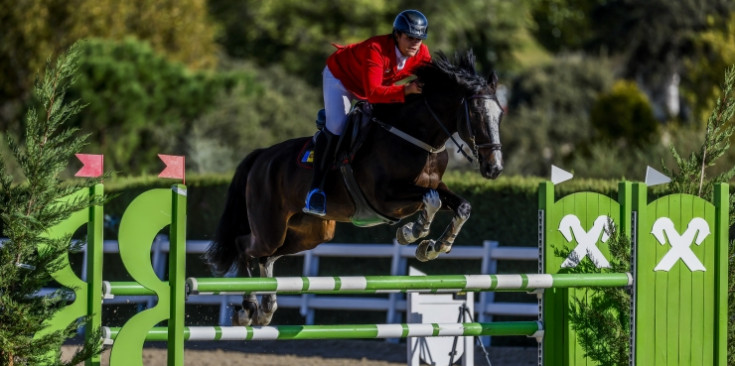 El genet Joan Caminal en el campionat internacional CSN de salts d'obstacles a Madrid.