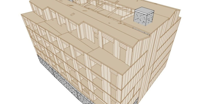 La simulació virtual del futur edifici de pisos de lloguer a preu assequible.