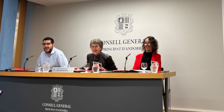 Pere Baró, Susanna Vela i Judith Casal, avui durant la presentació de les esmenes de la Llei Òmnibus.