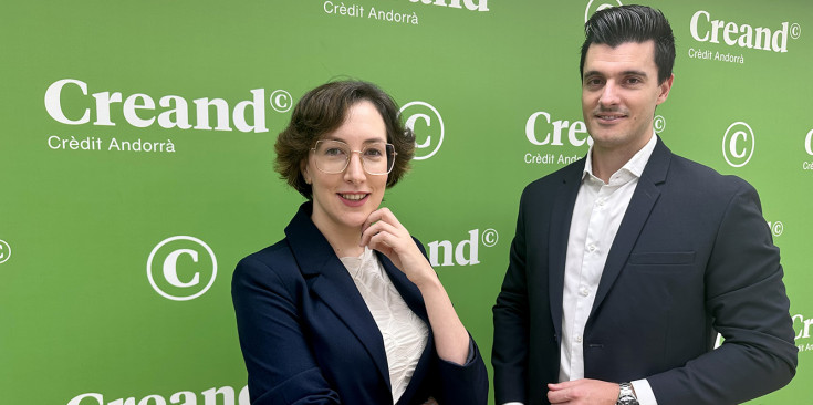 La gestora d’Actius Alternatius de Creand Crèdit Andorrà, Estel Sardà, i el gestor de Carteres Flexibles i Renda Variable de Creand Crèdit Andorrà, Robert Sanz.