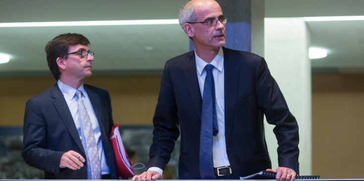 El ministre portaveu, Jordi Cinca i el cap de Govern, Toni Martí.