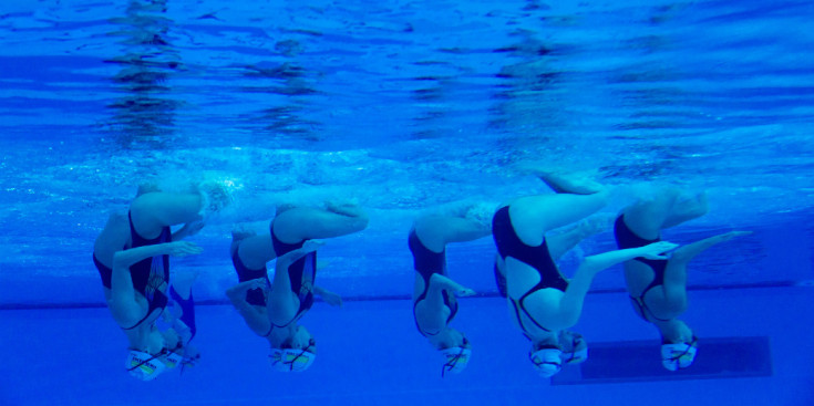 L’equip ucraïnès en una sessió d’entrenament matinal, ahir a la piscina dels Serradells.33 L’equip ucraïnès en una sessió d’entrenament matinal, ahir a la piscina dels Serradells.