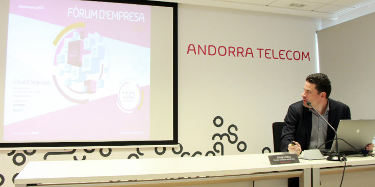 Vilana, ahir durant la presentació del Fòrum Empresarial 2016 a la seu d'Andorra Telecom.