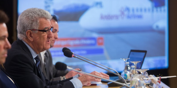 El president d’Andorra Airlines, Jorge Soriano, durant la presentació del projecte al Centre de Congressos de la capital el passat mes de febrer.