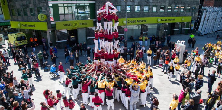 Actuació dels Castellers d’Andorra l’abril passat a la plaça de la Rotonda per celebrar el primer aniversari.