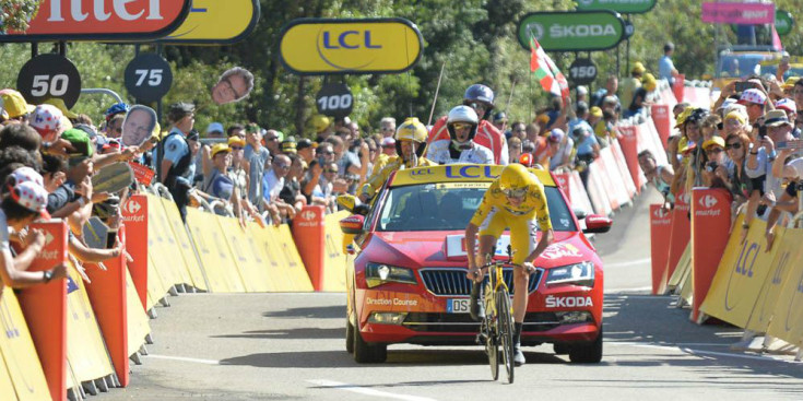 Chris Froome, a prop d’arribar a la meta a l’etapa d’ahir del Tour.