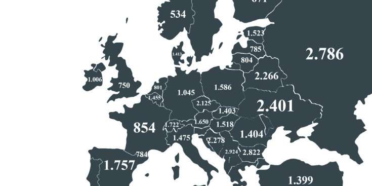 El mapa europeu, amb les xifres de consum de cigarretes.